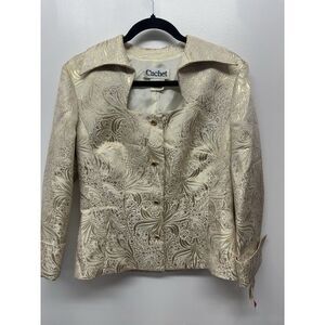 VTG Cachet Womens Brocade Cocktail Jacket Size 8 Metallic Taupe/Gold New ‎ #30